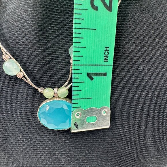 Sterling Silver Multi-Strand Aqua Chalcedony Ocean Blue Necklace 925 Israel - Picture 3 of 15